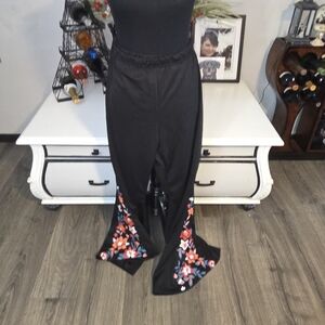 Floral Embroidered Black Pants